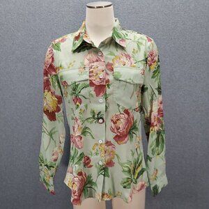 Misslook  Floral Print Blouse Green Size Small Long selves